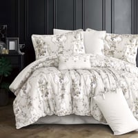 مفرش سرور مزدوج قطن أوف وايت غامق برسومات الزهور ع...