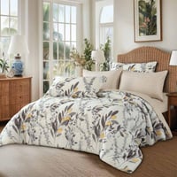 مفرش نوفا صيفي مزدوج أبيض بيج مشجر برسومات الزهور...