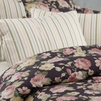 مفرش إنسجام صيفي قطن أسود وبيج برسومات الزهور