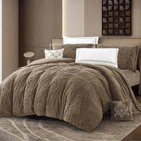 مفرش كشمير شتوي مزدوج فرو فاخر بني عدد القطع 8