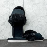 حذاء منزلي نسائي شتوي فرو أسود