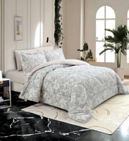 مفرش منال شتوي كوين فرو أبيص ورصاصي برسومات الزهور...