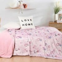 بطانية هوبي مخمل و فرو مفرد ونص وردي مقاس 155× 220...