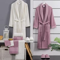 طقم روب استحمام ساينو تركي قطن مزدوج كريمي و ليلكي...