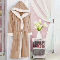 روب استحمام أطفال بقبعة بيج غامق وسكري