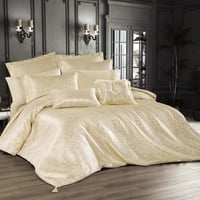 مفرش فلورانسا مزدوج قطن فاخر جاكارد بيج فضي مطرز ع...