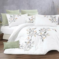 مفرش زمرد صيفي مزدوج مطرز أبيض تيفاني برسومات الزه...