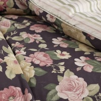 مفرش إنسجام صيفي قطن أسود وبيج برسومات الزهور