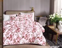 مفرش ريم مزدوج قطن فاخر أبيض وأحمر برسومات الزهور...
