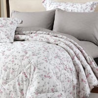 مفرش نوفا صيفي مزدوج أبيض رصاصي برسومات الزهور عدد...