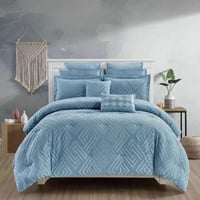 مفرش ميسون فاخر شتوي مزدوج مخمل سماوي عدد القطع 10