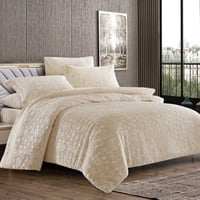 مفرش بيانا شتوي فاخر مزدوج مخمل محفور بيج فاتح عدد...