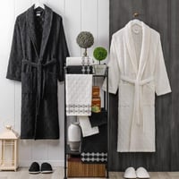 طقم روب استحمام فيرا تركي قطن مزدوج مطرز كريمي و أ...