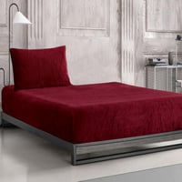 طقم شرشف دفى مطاط شتوي مفرد و نص مخمل عنابي عدد ال...