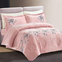 مفرش توليدو شتوي مزدوج مخمل و فرو محفور مطرز وردي...