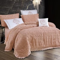 مفرش سلطانه شتوي فاخر مزدوج فرو مطرز وردي عدد القط...