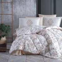 مفرش ليا صيفي مفرد ونص قطن تركي كريمي و بيج برسوما...