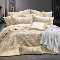 مفرش روشن مزدوج قطن مطرز ذهبي ورصاصي عدد القطع 12