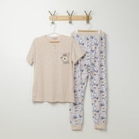 طقم بيجامة نسائية صيفية بيج