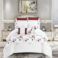 مفرش ماثيو صيفي مزدوج فاخر مطرز أبيض و عنابي عدد ا...