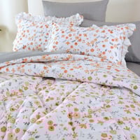 مفرش ريد روز صيفي مفرد ونص قطن فاخر أبيض رصاصي برس...