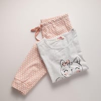 طقم بيجامة بناتي صيفية رصاصي فاتح