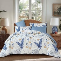 مفرش نوفا صيفي مزدوج أبيض وأزرق سماوي برسومات الزه...