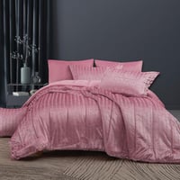 مفرش كاثرين شتوي مفرد و نص مخمل وردي عدد القطع 5