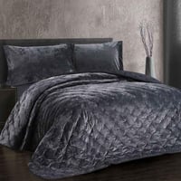 مفرش دايموند شتوي مفرد ونص فاخر مخمل رصاصي غامق عد...