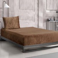 طقم شرشف دفى مطاط شتوي مفرد و نص مخمل بني عدد القط...