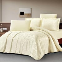 مفرش ساريف شتوي فاخر مزدوج مخمل جاكارد كريمي عدد ا...