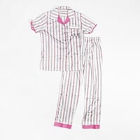 طقم بيجامة نسائية مقلمة بملمس الساتان الناعم وبياق...