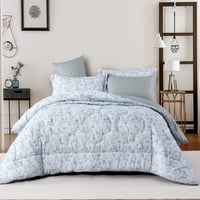 مفرش نوفا صيفي مزدوج سماوي ورصاصي برسومات الزهور ع...