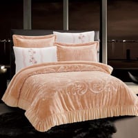 مفرش داريا شتوي مزدوج مخمل محفور مشمشي عدد القطع 6