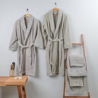 طقم روب استحمام باندورا تركي قطن مزدوج مطرز بيج و...