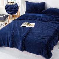 طقم بطانية بارما سادة خفيفة مزدوج فرو كحلي عدد الق...