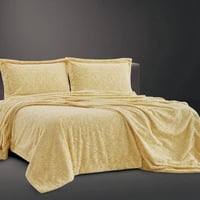 طقم بطانية شذى فرو مزدوج أصفر عدد القطع 4