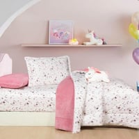 مفرش أطفال لوميرا مفرد ونص مخمل وفرو أبيض وردي غام...