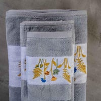 طقم منشفة قطن 100% مطرز رصاصي فاتح 3 قطع