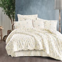 مفرش إنسجام صيفي قطن كريمي برسومات الزهور