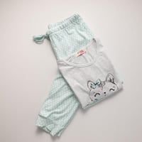 طقم بيجامة بناتي صيفية رصاصي فاتح