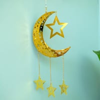 هلال رمضان ذهبي تعليق حائط مضىء مع نجوم ذهبية