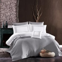 مفرش سان ديجو صيفي مزدوج فاخر قطن أبيض و رصاصي عدد...