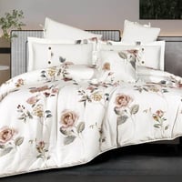 مفرش بينك هوم مزدوج قطن فاخر كريمي برسومات الزهور...