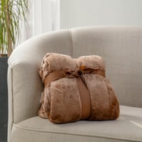 بطانية شتوي مفرد ونص فرو مطرز بني مقاس 220X170 سم