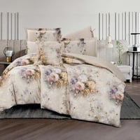 مفرش سبرينج مزدوج قطن فاخر بيج فاتح برسومات الزهور...