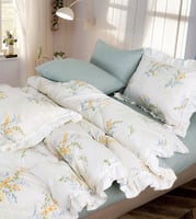 مفرش ريد روز صيفي مزدوج قطن فاخر أبيض رصاصي برسوما...