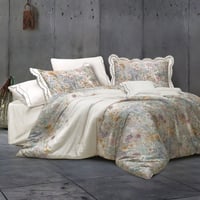 مفرش دانيا مزدوج قطن كريمي غامق برسومات الزهور عدد...