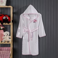 روب استحمام أطفال تركي قطن مطرز بقبعة أبيض و وردي