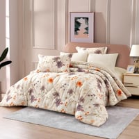 مفرش نوفا صيفي مزدوج أبيض و بيج برسومات الزهور عدد...